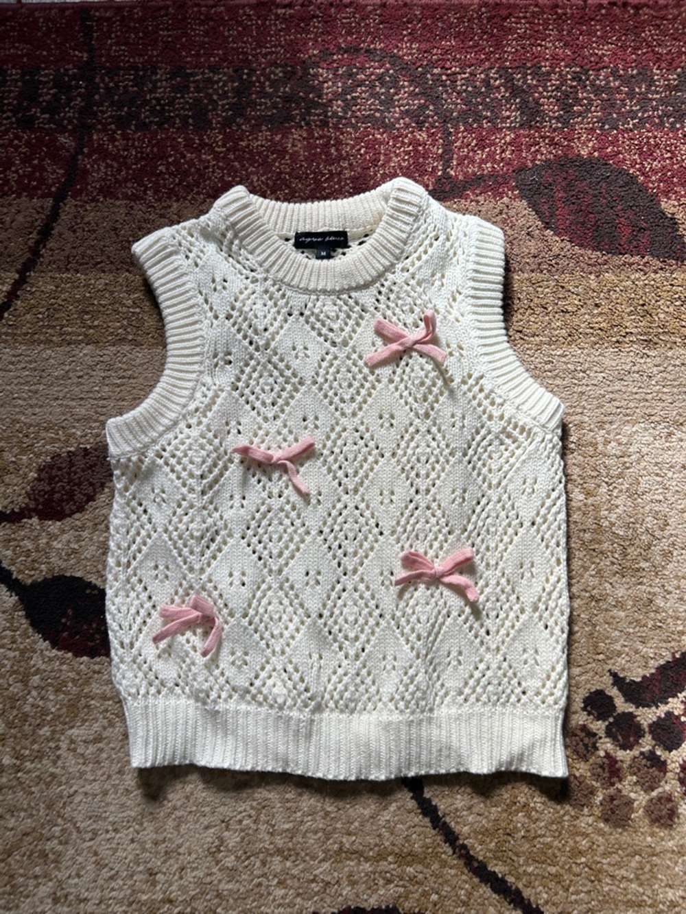 Mayoral White Knit Sleeveless Top with Pink Bow Details